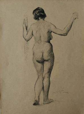 Akt ženy so zdvihnutými rukami