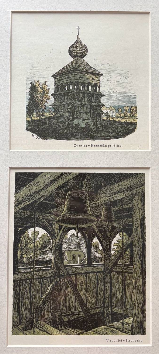 Zvonica v Hronseku pri Sliači a vnútro zvonice v Hronseku (dvojobraz)
