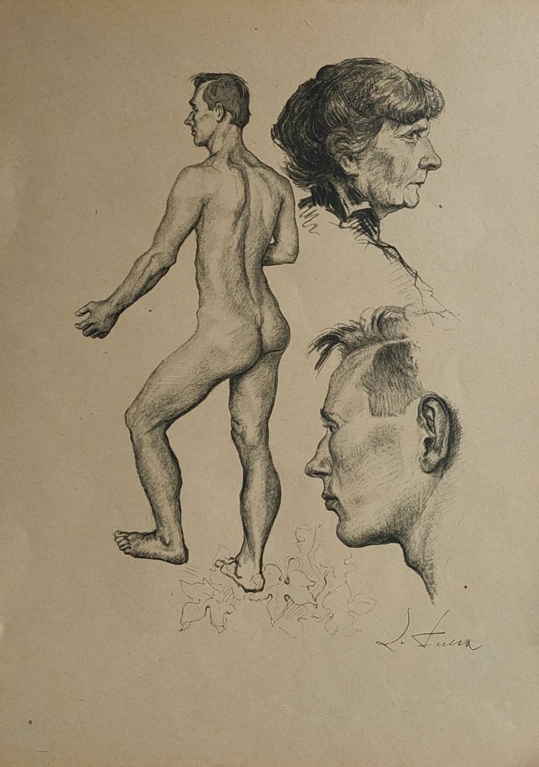 Mužský akt, kompozícia s hlavami